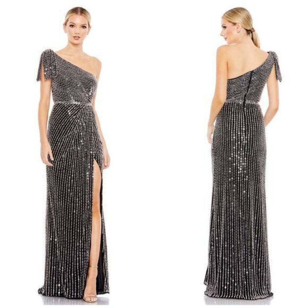 Mac Duggal 93735 Pearl Embellished Soft Tie One Shoulder Gown Size 0